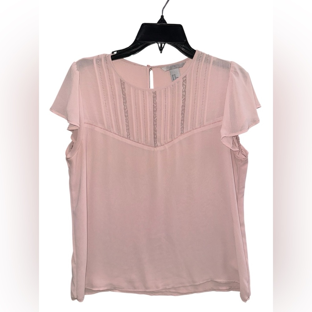 🔥3/$30 🔥 H&M Soft Blush Pink Flutter Sleeve Blouse Size 10